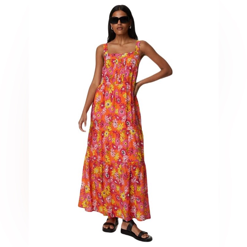M&S Collection Marks & Spencer Women’s Orange Floral Maxi Dress Size 6